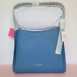 KATE SPADE Knott LARGE Pebbled Leather & Suede Shoulder Bag-Manta Blue⭐